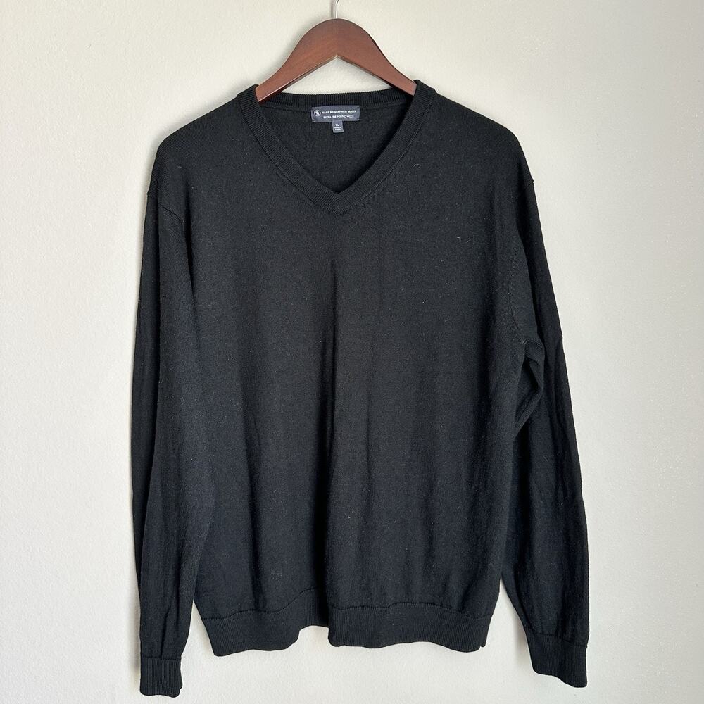 Hart Schaffner Marx XL Black Extra Fine Merino Wool Sweater V-Neck Old Money